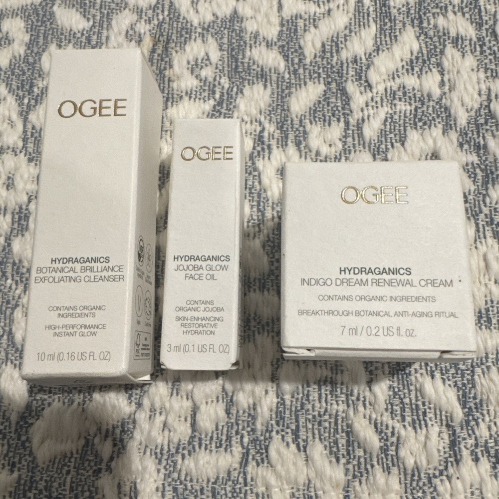 OGEE Set Exfoliating Cleanser, Glow Face Oil & Indigo Dream Renewal Cream NIB